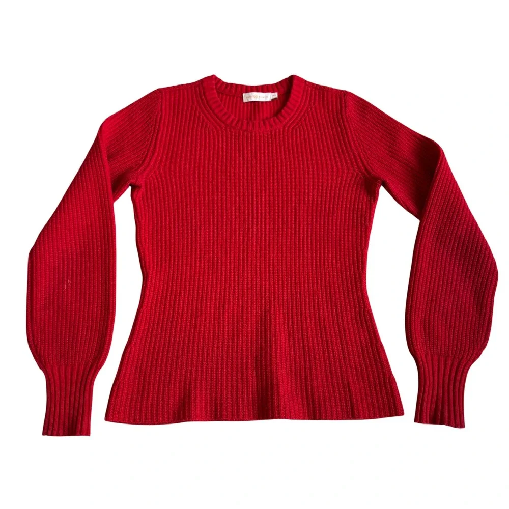Tory Burch Red Ribbed Knit Long Sleeve Crew Neck‎ Sweater Women's size XS/TP